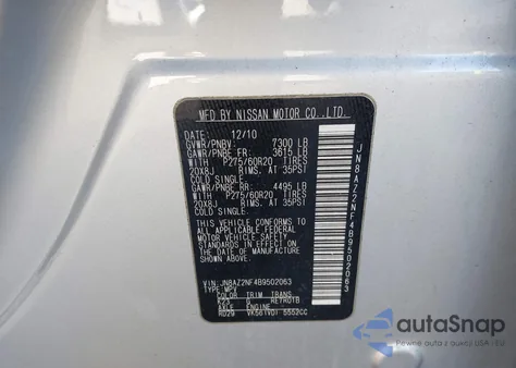 2011 Infiniti Qx56 z USA, uszkodzony, nr VIN JN8AZ2NF4B9502063